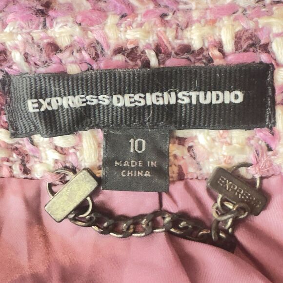 Express VintageY2K 2008 Design Studio Purple Pink Tweed Blazer Fringe Trim Sz 10 - Picture 10 of 11